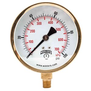 100 SERIES GAUGE STEEL 3.5'' 0-100 PSI / KPA 1 / 4'' NPT LM BR SOCKET