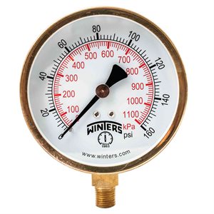 100 SERIES GAUGE STEEL 3.5'' 0-160 PSI / KPA 1 / 4'' NPT LM BR SOCKET