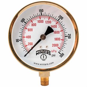 100 SERIES GAUGE STEEL 3.5'' 0-300 PSI / KPA 1 / 4'' NPT LM BR SOCKET