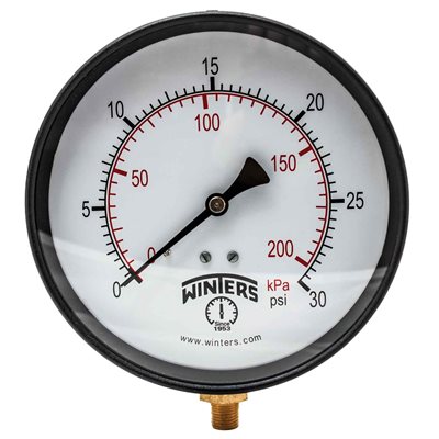 100 SERIES GAUGE STEEL 6'' 0-30 PSI / KPA 1 / 4'' NPT LM BR SOCKET