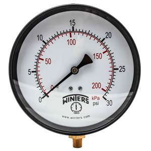 100 SERIES GAUGE STEEL 6'' 0-30 PSI / KPA 1 / 4'' NPT LM BR SOCKET