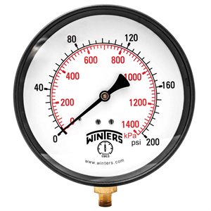 100 SERIES GAUGE STEEL 6'' 0-200 PSI / KPA 1 / 4'' NPT LM BR SOCKET