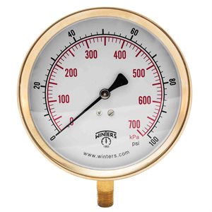 100 SERIES GAUGE ALUMINUM 4.5'' 0-100 PSI / KPA 1 / 4'' NPT LM BR SOCKET
