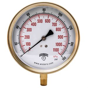 100 SERIES GAUGE ALUMINUM 4.5'' 0-160 PSI / KPA 1 / 4'' NPT LM BR SOCKET