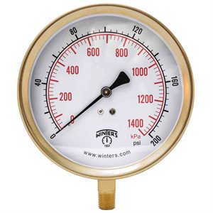 100 SERIES GAUGE ALUMINUM 4.5'' 0-200 PSI / KPA 1 / 4'' NPT LM BR SOCKET