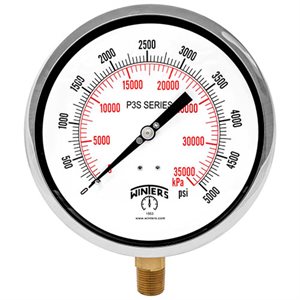 300 SERIES GAUGE ALUM 10'' 0-100 PSI / KPA 1 / 4'' NPT LBM 316LSS SOCKET