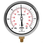 300 SERIES GAUGE ALUM  4.5'' 30''-0-15 PSI / KPA 1 / 4'' NPT LM BR SOCKET
