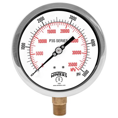 300 SERIES GAUGE ALUM 4.5'' 0-5000 PSI / KPA 1 / 2'' NPT LM BR SOCKET