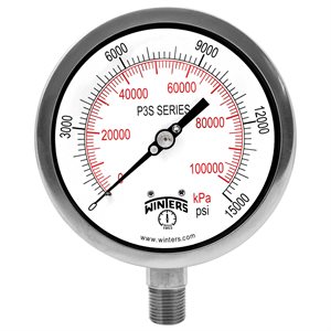 300 SERIES GAUGE ALUM 4.5'' 0-15000 PSI / KPA 1 / 2'' NPT LM BR SOCKET