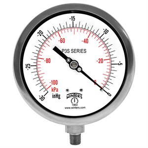 300 SERIES GAUGE ALUM 4.5'' 0-30'' VAC / KPA 1 / 4'' NPT LM 316LSS SOCKET