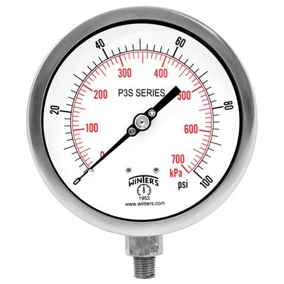 300 SERIES GAUGE ALUM 4.5'' 0-100 PSI / KPA 1 / 4'' NPT LM 316LSS SOCKET