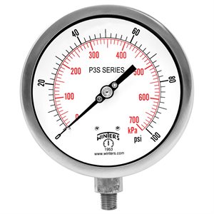 300 SERIES GAUGE ALUM 4.5'' 0-100 PSI / KPA 1 / 4'' NPT LM 316LSS SOCKET