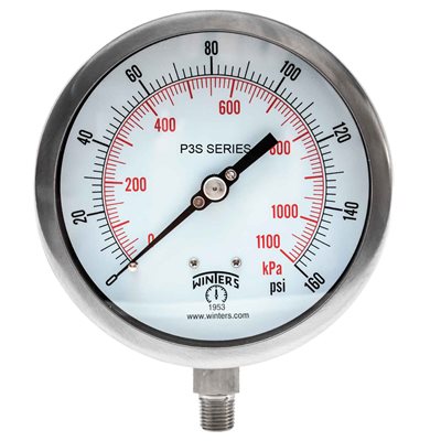 300 SERIES GAUGE ALUM 4.5'' 0-160 PSI / KPA 1 / 4'' NPT LM 316LSS SOCKET