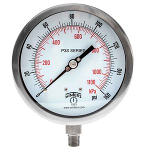 300 SERIES GAUGE ALUM 4.5'' 0-160 PSI / KPA 1 / 4'' NPT LM 316LSS SOCKET