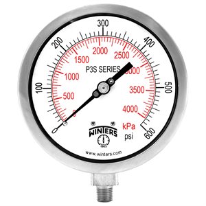 300 SERIES GAUGE ALUM 4.5'' 0-600 PSI / KPA 1 / 4'' NPT LM 316LSS SOCKET