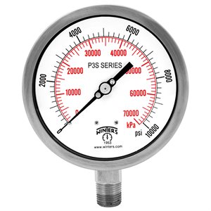 300 SERIES GAUGE ALUM 4.5'' 0-10000 PSI / KPA 1 / 2'' NPT LM 316LSS SOCKET