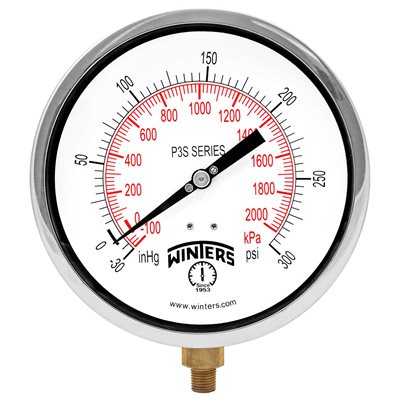 300 SERIES GAUGE ALUM 6'' 30''-0-300 PSI / KPA 1 / 4'' NPT LM BR SOCKET