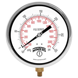 300 SERIES GAUGE ALUM 6'' 30''-0-300 PSI / KPA 1 / 4'' NPT LM BR SOCKET