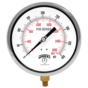 300 SERIES GAUGE ALUM 6'' 0-400 PSI / KPA 1 / 4'' NPT LM BR SOCKET