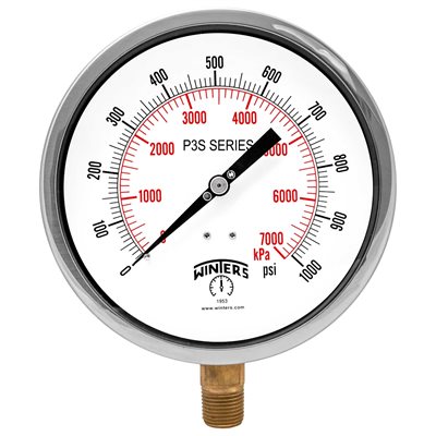 300 SERIES GAUGE ALUM 6'' 0-1000 PSI / KPA 1 / 2'' NPT LM BR SOCKET