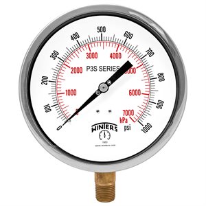 300 SERIES GAUGE ALUM 6'' 0-1000 PSI / KPA 1 / 2'' NPT LM BR SOCKET