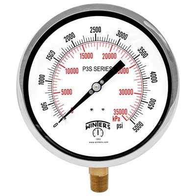 300 SERIES GAUGE ALUM 6'' 0-5000 PSI / KPA 1 / 2'' NPT LM BR SOCKET