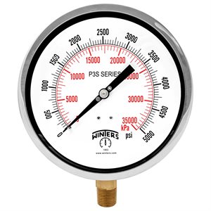 300 SERIES GAUGE ALUM 6'' 0-5000 PSI / KPA 1 / 2'' NPT LM BR SOCKET