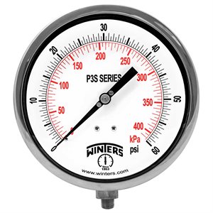 300 SERIES GAUGE ALUM 6'' 0-60 PSI / KPA 1 / 4'' NPT LM 316LSS SOCKET