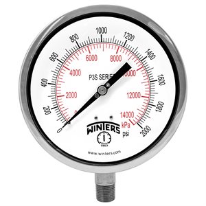 300 SERIES GAUGE ALUM 6'' 0-2000 PSI / KPA 1 / 2'' NPT LM 316LSS SOCKET