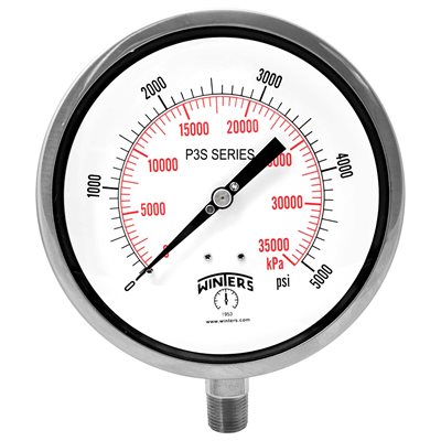 300 SERIES GAUGE ALUM 6'' 0-5000 PSI / KPA 1 / 2'' NPT LM 316LSS SOCKET
