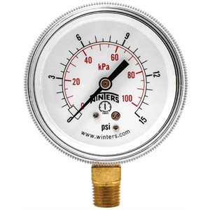 90 SERIES GAUGE STEEL 2.5'' 0-15 PSI / KPA 1 / 4'' NPT LM BR SOCKET