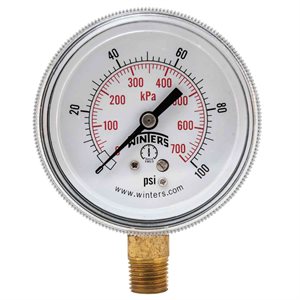 90 SERIES GAUGE STEEL 2.5'' 0-100 PSI / KPA 1 / 4'' NPT LM BR SOCKET