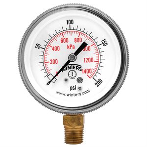 90 SERIES GAUGE STEEL 2.5'' 0-200 PSI / KPA 1 / 4'' NPT LM BR SOCKET