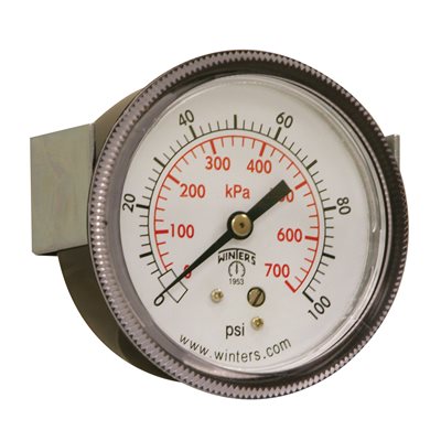 90 SERIES PANEL MOUNTED GAUGE STEEL 2.5'' 0-100 PSI / KPA 1 / 4'' NPT CBM BR SOCKET