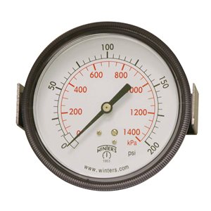 90 SERIES PANEL MOUNTED GAUGE STEEL 3.5'' 0-200 PSI / KPA 1 / 4'' NPT CBM BR SOCKET