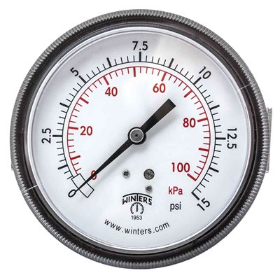 90 SERIES PANEL MOUNTED GAUGE STEEL 3.5'' 0-15 PSI / KPA 1 / 4'' NPT CBM BR SOCKET