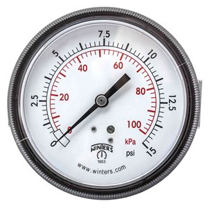 90 SERIES PANEL MOUNTED GAUGE STEEL 3.5'' 0-15 PSI / KPA 1 / 4'' NPT CBM BR SOCKET
