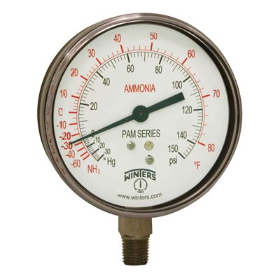 AMMONIA GAUGE 304SS 4'' 30''-0-150 PSI / F 1 / 4'' NPT LBM 316LSS SOCKET
