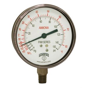 AMMONIA GAUGE 304SS 4'' 30''-0-150 PSI / F 1 / 4'' NPT LBM 316LSS SOCKET