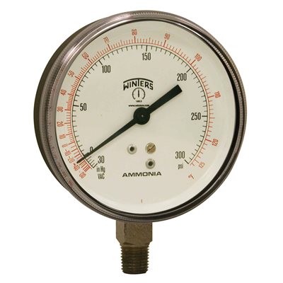 AMMONIA GAUGE STEEL 4'' 30''-0-300 PSI 1 / 4'' NPT LM STEEL