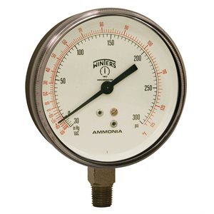 AMMONIA GAUGE STEEL 4'' 30''-0-300 PSI 1 / 4'' NPT LM STEEL