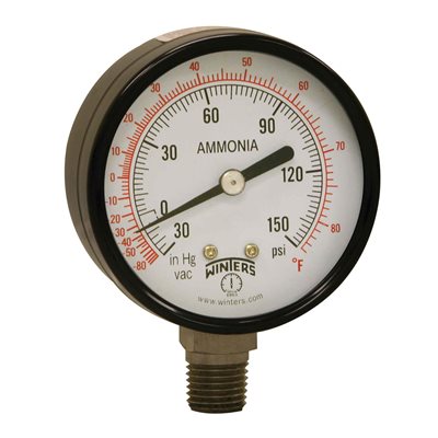 AMMONIA GAUGE STEEL 2.5'' 30''-0-150 PSI / F 1 / 4'' NPT LM STEEL