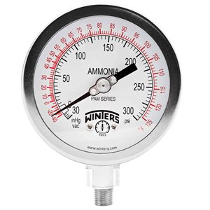 AMMONIA GAUGE 304SS 4'' 30''-0-300 PSI / F 1 / 4'' NPT LM 316LSS SOCKET