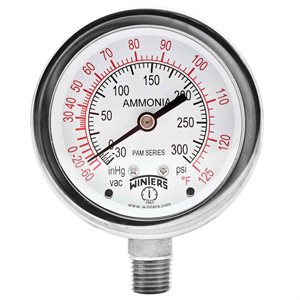 AMMONIA GAUGE 304SS 2.5'' 30''-0-150 PSI / F 1 / 4'' NPT LM 316LSS SOCKET