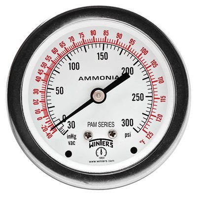 AMMONIA GAUGE 304SS 2.5'' 30''-0-300 PSI / F 1 / 4'' NPT CBM 316LSS SOCKET