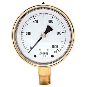 FORGED BRASS CASE GAUGE BRASS 4'' 0-1000 PSI 1 / 2'' NPT LM BR SOCKET