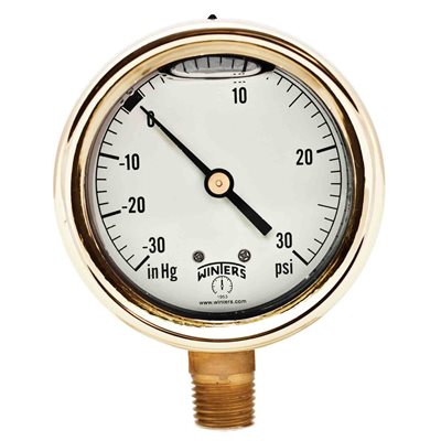FORGED BRASS CASE GAUGE BRASS 2.5'' 30''-0-30 PSI 1 / 4'' NPT LM BR SOCKET
