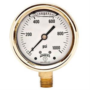 FORGED BRASS CASE GAUGE BRASS 2.5'' 0-1000 PSI 1 / 4'' NPT LM BR SOCKET