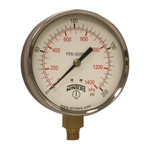 ECONOMY 4" 0-200 PSI / KPA 1 / 4" NPT BTM