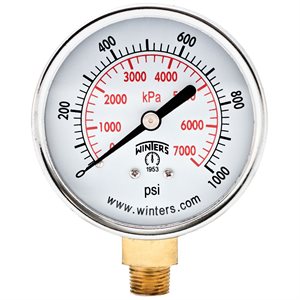 ECONOMY 2.5" 0-1000 PSI / KPA 1 / 4" NPT BTM
